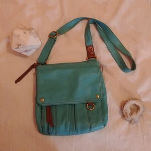 Fossil Morgan Crossbody Teel Green Leather Purse
